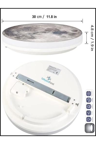 Gökyüzü Panel New-moon, Modern Aplik, 30cm Çap Led 25watt, Led Duvar Aplikleri, Yatak Odası Aplik, Aplik Modelleri - 4