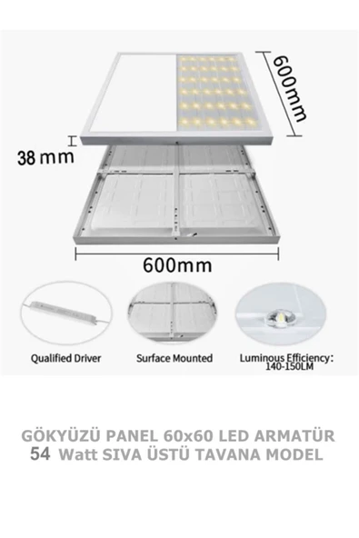 Gökyüzü Panel Kendinden Kasalı, Led Panel, 60x60 Armatür, 54watt, Gün ıiığı, 4000 Kelvin, Doğal ışık, Sıva üstü,