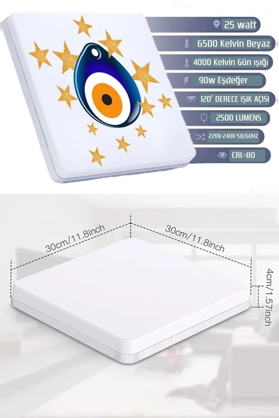 Gökyüzü Panel Lüks Yatak Odası Aydınlatma 25watt-30cm X 30cm Lüks Aydınlatma, Nazar Boncuğu, Yatak Avize Modelleri - 4