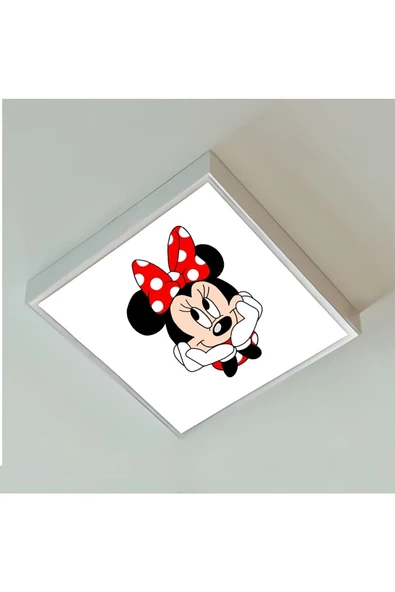 Gökyüzü Panel Minnie Mouse Çocuk Led Lamba-göz Yormayan Aydınlatma-60cmx60cm Kare-beyaz-led-beyaz Metal Çerçeve