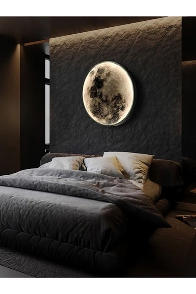 Gökyüzü Panel Moon Led Aplik 30cm Çap Led 25watt Led Duvar Aplikleri Yatak Odası Aplik Yatak Başı Aplik Genç - 3