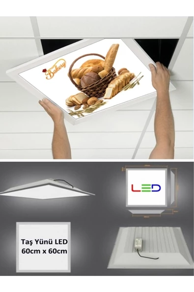 Gökyüzü Panel Fırın, 60x60 Taş Yünü Asma Tavan Led Panel-54w-led Sıva Altı-logo Panel Aydınlatma, Led Armatür