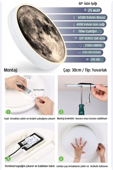 Gökyüzü Panel New-moon, Modern Aplik, 30cm Led 25watt, Led Duvar Aplikleri, Yatak Odası Aplik, Yatak Başı Aplik - 2