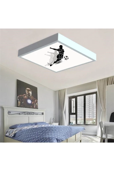 Gökyüzü Panel Futbol Boys Çocuk Odası Led Avize-60cmx 60xm Büyük Kare-1.5kg Hafif- 54w Güç-kolay Montaj-lüx Ürün - 2