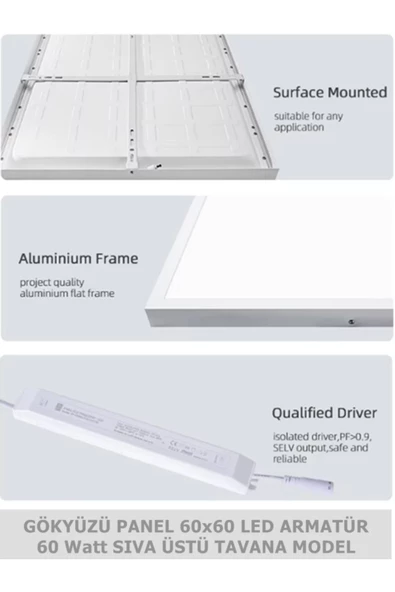 Gökyüzü Panel 60x60 Led Panel, Sıva üstü, 60 watt, led armatür, kendinden kasalı, 6400 K, Beyaz Işık, Tavana Model - 5