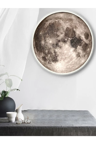 Gökyüzü Panel Moon Art, Modern Aplik, 30cm Çap,led 25watt, Led Duvar Aplikleri, Yatak Odası Aplik,yatak Başı Aplik - 4
