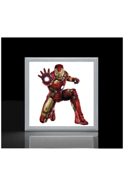 Gökyüzü Panel Iron Man Çocuk Odası Led Avize 60x60 Baskılı-beyaz Çerçeve Led Işık Kolay Montaj 54w Homojen Dağılım