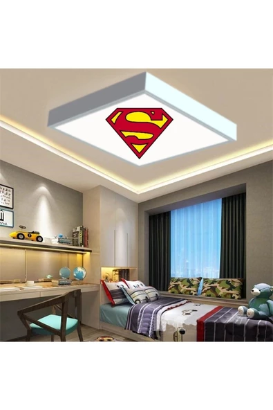Gökyüzü Panel Super Man Çocuk Led Avize-54w Güçlü Aydınlatma-60x60 Beyaz Homojen Işık-modern Tasarım Baskılı