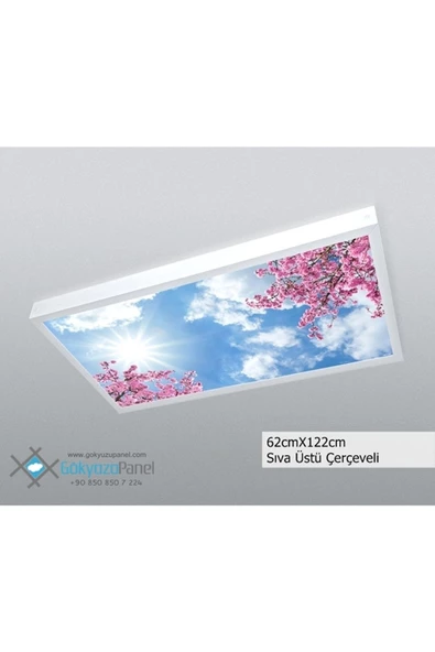 Gökyüzü Panel 60x120 Gökyüzü Panel  Avize, 106watt Led, Sıva Üstü, Kolay Montaj Led Panel, Pembe Ağaçlar Avize