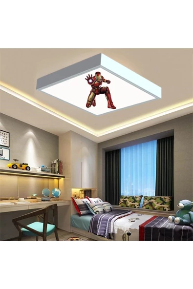 Gökyüzü Panel Iron Man Çocuk Odası Led Avize 60x60 Baskılı-beyaz Çerçeve Led Işık Kolay Montaj 54w Homojen Dağılım - 2