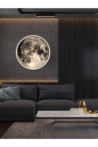 Gökyüzü Panel Moon Art, Modern Aplik, 30cm Çap,led 25watt, Led Duvar Aplikleri, Yatak Odası Aplik,yatak Başı Aplik