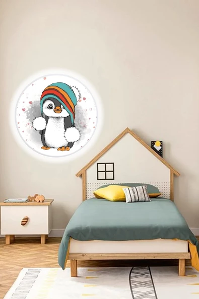 Gökyüzü Panel Sevimli Penguen Aplik-led Aplik-25watt-30cm Çap,çocuk Odası Aplik, Aplik Modelleri,trendyol Aplik - 3