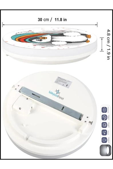 Gökyüzü Panel Sevimli Penguen Aplik-led Aplik-25watt-30cm Çap,çocuk Odası Aplik, Aplik Modelleri,trendyol Aplik - 6