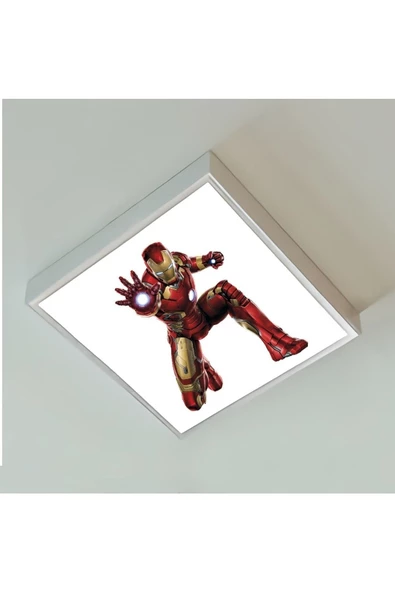Gökyüzü Panel Iron Man Çocuk Odası Led Avize 60x60 Baskılı-beyaz Çerçeve Led Işık Kolay Montaj 54w Homojen Dağılım - 3