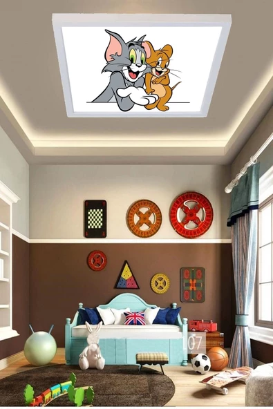 Gökyüzü Panel Yatak Odası Avize Tom Ve Jerry Ledli Avize 54w Beyaz Çerçeveli - 6