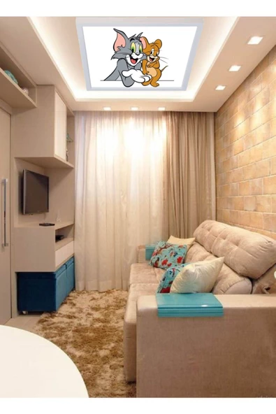 Gökyüzü Panel Yatak Odası Avize Tom Ve Jerry Ledli Avize 54w Beyaz Çerçeveli - 3