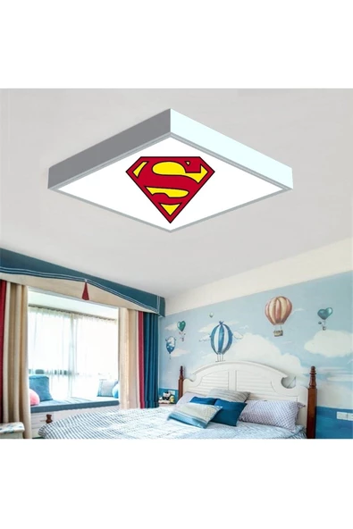 Gökyüzü Panel Super Man Çocuk Led Avize-54w Güçlü Aydınlatma-60x60 Beyaz Homojen Işık-modern Tasarım Baskılı - 4