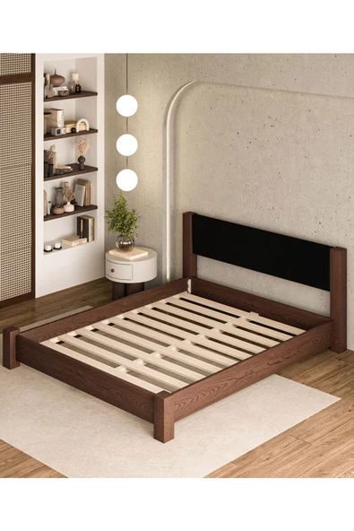 WOODMAN FURNITE & WOOD IRON TROPIC CEVİZ BOYALI TEK VE ÇİFT KİŞİLİK AMERİKAN ÇAMI MASİF AHŞAP KARYOLA SİYAH PUF BAŞLIK - Resim 6