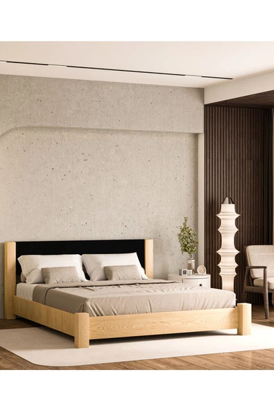 WOODMAN FURNITE & WOOD Iron Natura Parlak Vernikli Tek Ve Çift Kişilik Amerikan Çamı Masif Ahşap Karyola SİYAH Puf Başlık - Resim 4