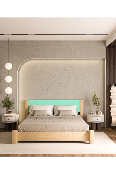 WOODMAN FURNITE & WOOD Iron Natura Mat Vernikli Tek Ve Çift Kişilik Amerikan Çamı Masif Ahşap Karyola TURKUAZ Puf Başlık - Resim 2