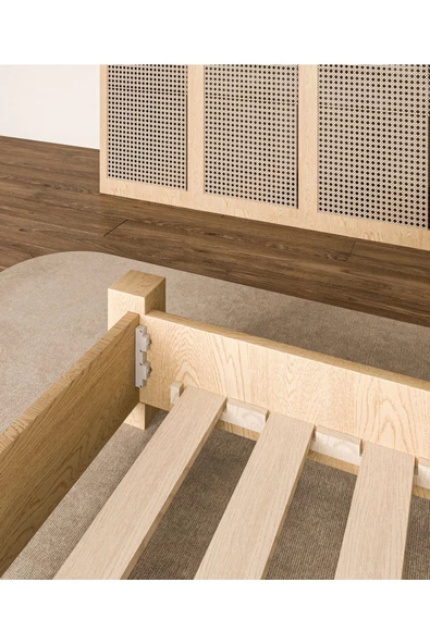 WOODMAN FURNITE & WOOD Iron Natura Parlak Vernikli Tek Ve Çift Kişilik Amerikan Çamı Masif Ahşap Karyola SİYAH Puf Başlık - Resim 5