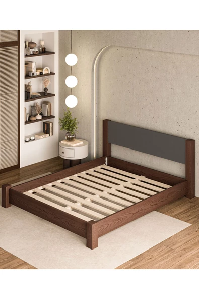 WOODMAN FURNITE & WOOD IRON TROPIC CEVİZ BOYALI TEK VE ÇİFT KİŞİLİK AMERİKAN ÇAMI MASİF AHŞAP KARYOLA ANTRASİT PUF BAŞLIK - Resim 6