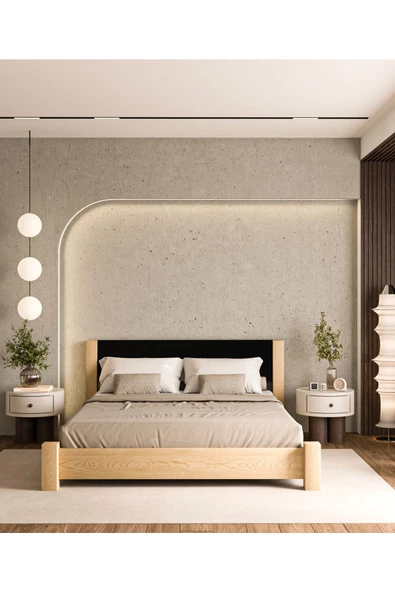 WOODMAN FURNITE & WOOD Iron Natura Mat Vernikli Tek Ve Çift Kişilik Amerikan Çamı Masif Ahşap Karyola SİYAH Puf Başlık - Resim 2