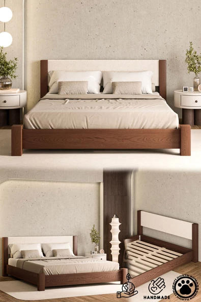 WOODMAN FURNITE & WOOD IRON TROPIC CEVİZ BOYALI TEK VE ÇİFT KİŞİLİK 1.SINIF AMERİKAN ÇAMI MASİF AHŞAP KARYOLA PUF BAŞLIK ürün görseli