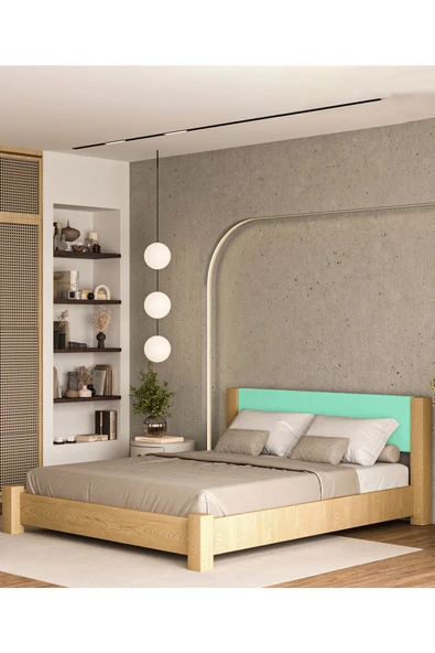 WOODMAN FURNITE & WOOD Iron Natura Parlak Vernikli Tek Ve Çift Kişilik Amerikan Çamı Masif Ahşap Karyola TURKUAZ Puf Başlık - 3