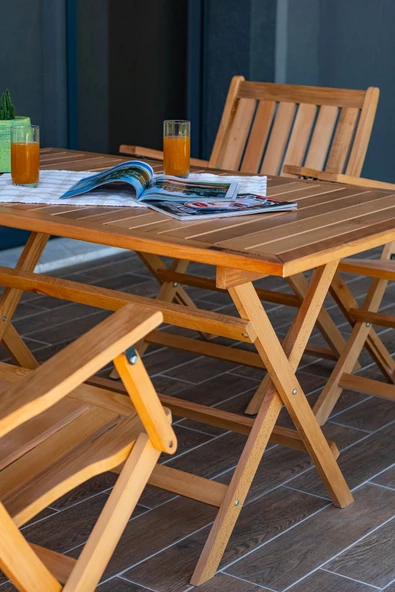 WOODMAN FURNITE & WOOD Karen Katlanır Ahşap Bahçe Masa 4 Sandalyeli Takımı Piknik Balkon Teras - 5