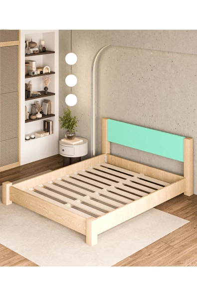 WOODMAN FURNITE & WOOD Iron Natura Mat Vernikli Tek Ve Çift Kişilik Amerikan Çamı Masif Ahşap Karyola TURKUAZ Puf Başlık - 6