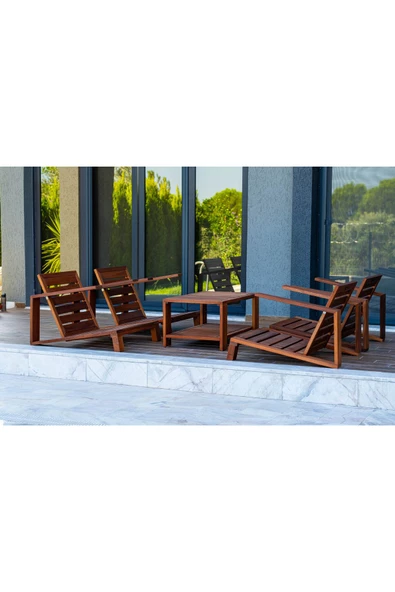 WOODMAN FURNITE & WOOD PERLA TROPİK 4 KİŞİLİK SEHPALI ( ORTA MASALI ) AHŞAP BAHÇE BALKON OTURMA TAKIMI MASİF MAUN AĞACI - 4
