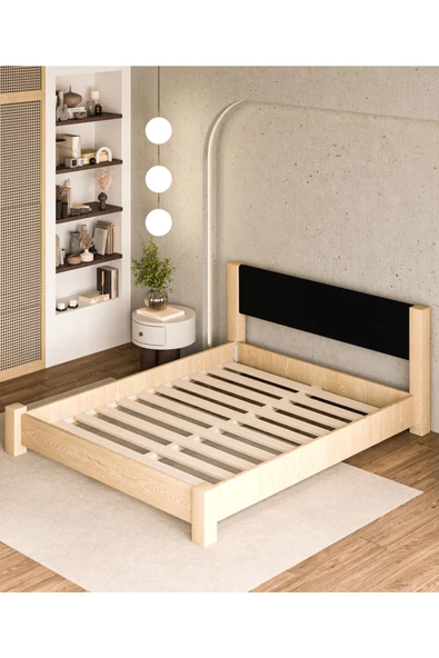 WOODMAN FURNITE & WOOD Iron Natura Parlak Vernikli Tek Ve Çift Kişilik Amerikan Çamı Masif Ahşap Karyola SİYAH Puf Başlık - Resim 6