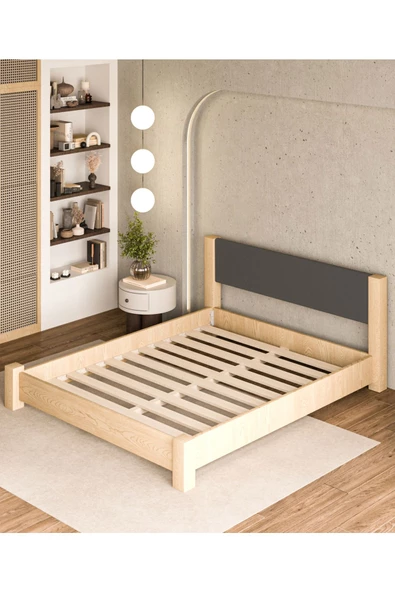 WOODMAN FURNITE & WOOD Iron Natura Mat Vernikli Tek Ve Çift Kişilik Amerikan Çamı Masif Ahşap Karyola ANTRASİT Puf Başlık - 6