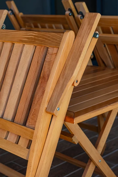 WOODMAN FURNITE & WOOD Karen Katlanır Ahşap Bahçe Masa 4 Sandalyeli Takımı Piknik Balkon Teras - 4