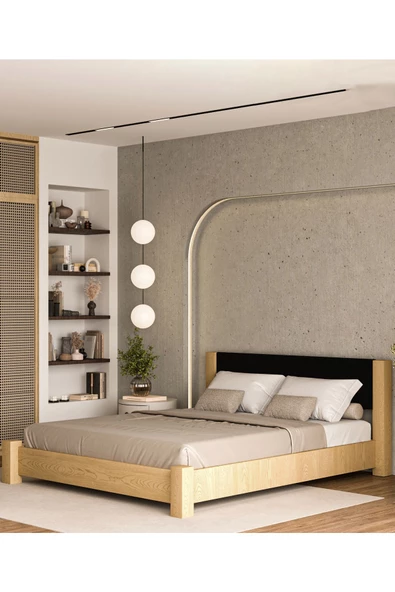 WOODMAN FURNITE & WOOD Iron Natura Parlak Vernikli Tek Ve Çift Kişilik Amerikan Çamı Masif Ahşap Karyola SİYAH Puf Başlık - Resim 3