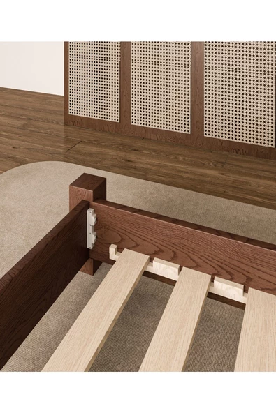 WOODMAN FURNITE & WOOD IRON TROPIC CEVİZ BOYALI TEK VE ÇİFT KİŞİLİK AMERİKAN ÇAMI MASİF AHŞAP KARYOLA ANTRASİT PUF BAŞLIK - Resim 5