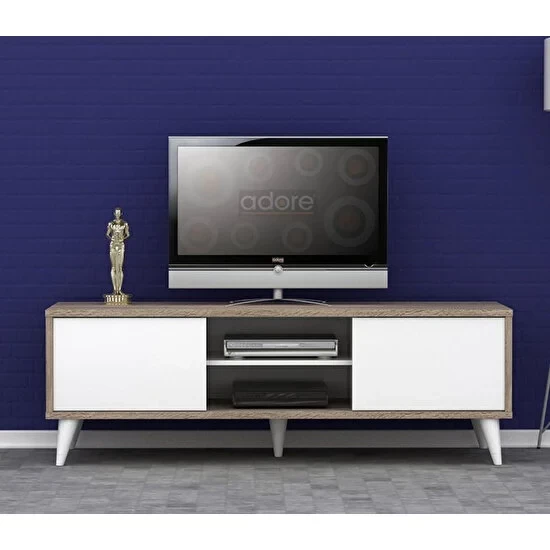 Retro Wide Slide TV Sehpası-Latte-Soft Beyaz 150x50x40 cm (GxYxD) - 4