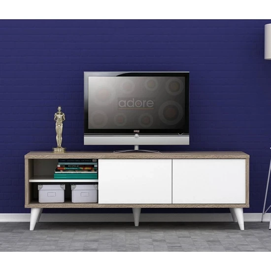 Retro Wide Slide TV Sehpası-Latte-Soft Beyaz 150x50x40 cm (GxYxD) - 3