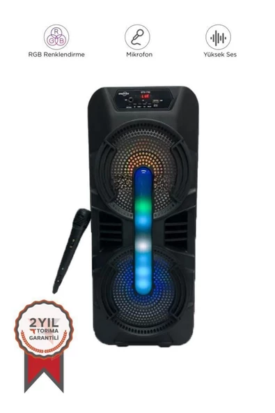 TODOM  Siyah GTS-1702 Taşınabilir Bluetooth Mikrofonlu RGB Işıklı  Hoparlör