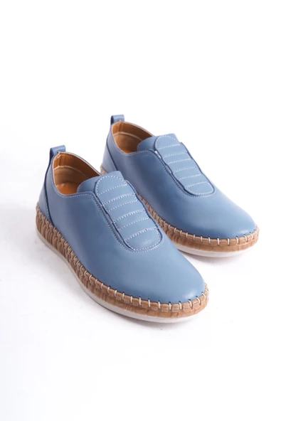 Kadın Hakiki Deri Lastik Detaylı Babet Tam Kalıp Düz Taban Slip-On Rahat Günlük Ayakkabı - Resim 8