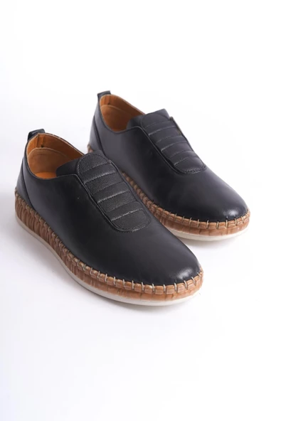 Kadın Hakiki Deri Lastik Detaylı Babet Tam Kalıp Düz Taban Slip-On Rahat Günlük Ayakkabı - Resim 11