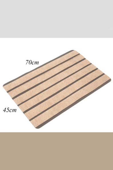 Valerine Life 6 Şeritli Bej Halılı Paspas Welcome Hoş Geldiniz Toz Alıcı Kapı Önü Paspası 45x70cm - Resim 3