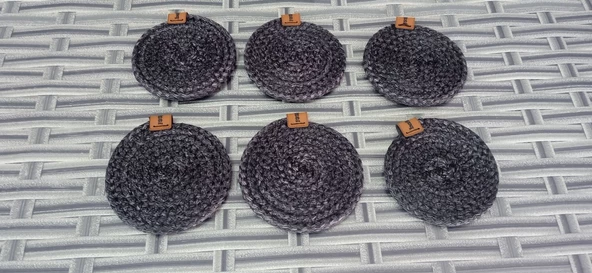 6 ADET HASIR BARDAK ALTLIĞI ÇAY KAHVE FİNCAN ALTLIĞI SİYAH - 2