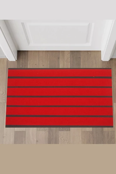 Valerine Life 6 Şeritli Kırmızı Halılı Paspas Welcome HoşGeldiniz Toz Alıcı Kapı Önü Paspası 45x70cm ürün görseli