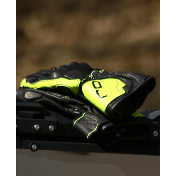 OJ SLEEK SİYAH/SARI KORUMALI UZUN RACING DERİ ELDİVEN S - Resim 5