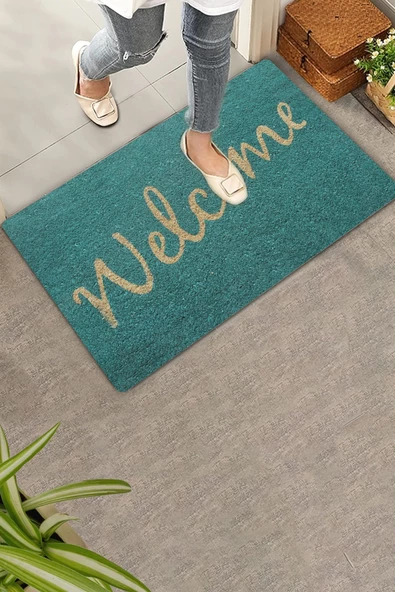 Valerine Life Turkuaz Renkli Welcome Hoş Geldiniz Kapı Önü Paspası 45x70cm ürün görseli