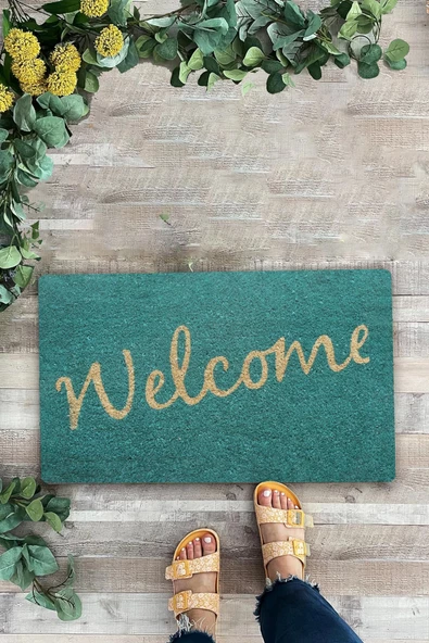 Valerine Life Turkuaz Renkli Welcome Hoş Geldiniz Kapı Önü Paspası 45x70cm - Resim 2