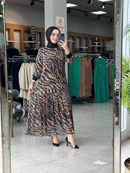 Leopar Şifon Elbise - Resim 2