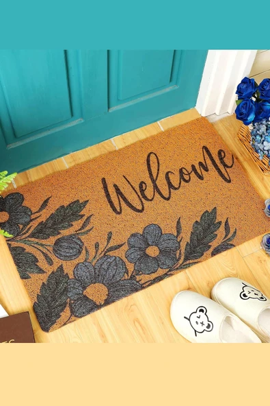 Valerine Life Lacivert Papatya Çiçekli Welcome Hoş Geldiniz Kapı Önü Paspası 45x70cm - 4